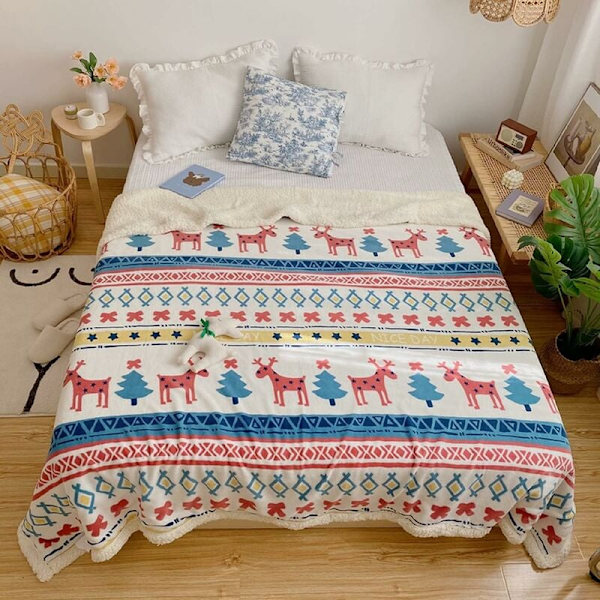 100x150cm Tæppe Plaid Dobbeltsidet Vinter Blød Varm Barn Blå KLB