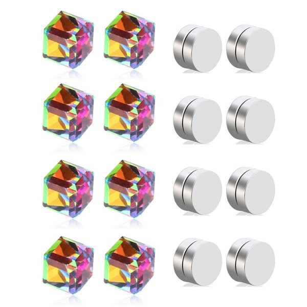 4 par vannkubemagneter i diamantfarge, hvit stein, krystallfarge KLB