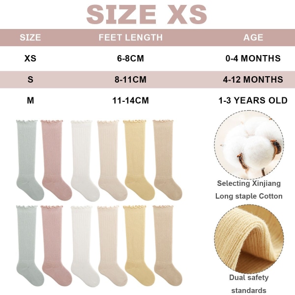 6 par unisex baby knehøye sokker sømløse småbarn gutter jenter XS KLB