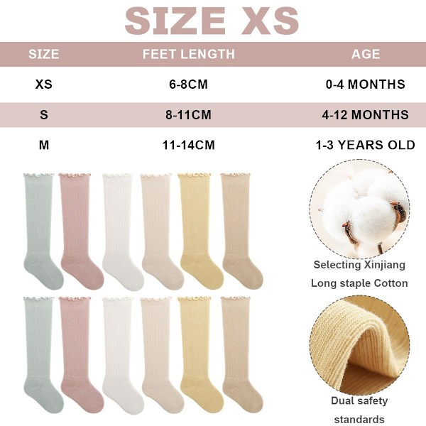 6 paria unisex-vauvan polvisukat saumattomat taapero pojat tytöt XS KLB