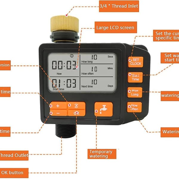 Irrigasjon timer, utendørs vanningskontroller, automatisk sprinkler KLB