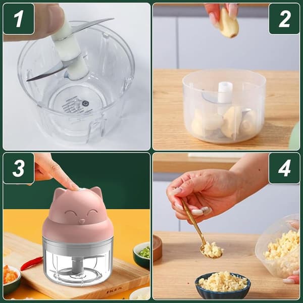 Elektrisk Mini Hvitløkshakker, Mini Hakker Matprosessor, Rosa