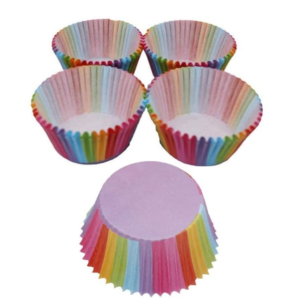 Cupcake-indpakningspapir, 100 stk. regnbuefarvede standard bagekopper cupcake