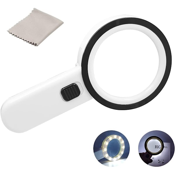 Förstoringsglas med 12 LED-lampor - 30x förstoring, läsglas med ljus för läsning, inspektion, hobby, urmakeri, mynt, smycken