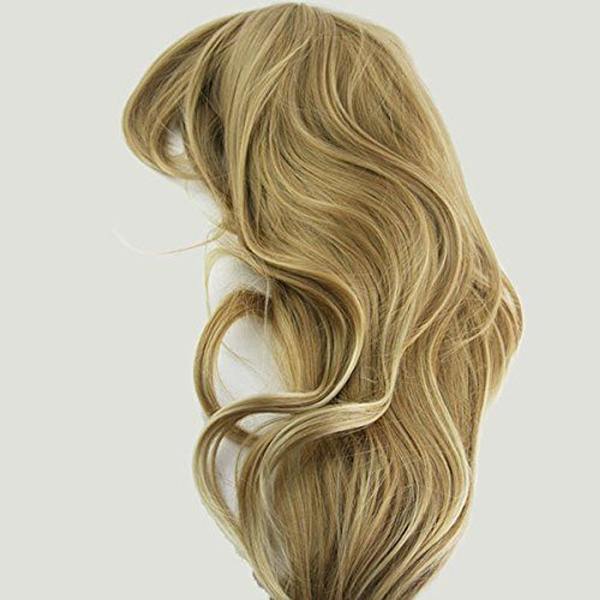 Sexig blond vågig peruk, lång lugg peruk för kvinnor