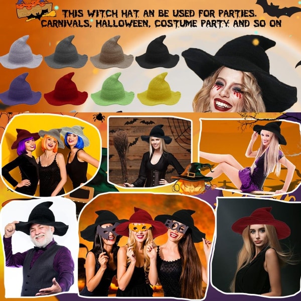 Halloween-hekselue for kvinner Ulllue Spirestrikkestil med bred brem 4