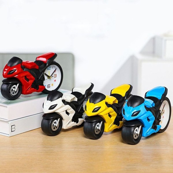 Motorcykelväckarklocka Ornament Kreativ presentklocka för barn (vit racerbil)