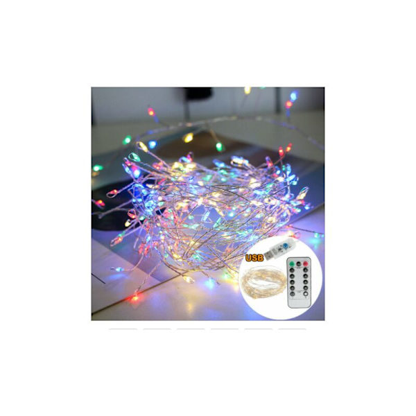 Udendørs vandtæt LED-fyrværkeri-lyskæde 8 tilstande juletræ hjem festlig haveindretning USB-guirlande (5m200 LED'er, farve) KLB