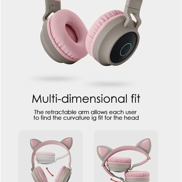 Bluetooth kuulokkeet Kissan korvat LED-valot Langattomat taitettavat Harmaa Pinkki