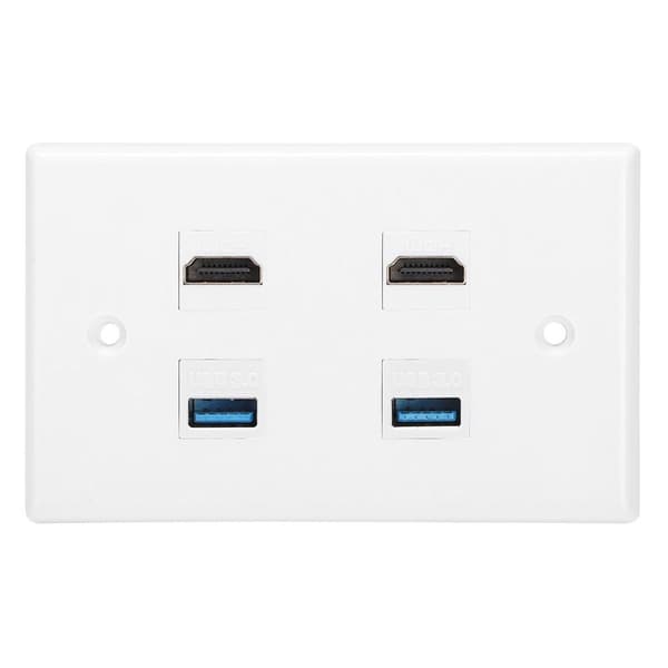 HDMI hun til hun, 2 USB-spænde, vægplade KLB