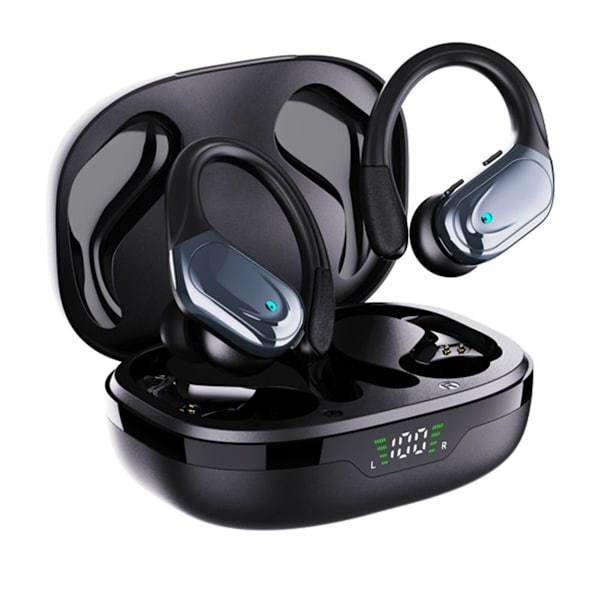 Bluetooth sports-hovedtelefoner, 60 timer med opladningsetui, LED-display, ENC HD