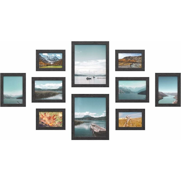 Collage fotoramar set om 10 - Två 20 x 25 cm, Fyra 13 x 18 cm, Julgåva, Fyra 10 x 15 cm, Svart MDF KLB