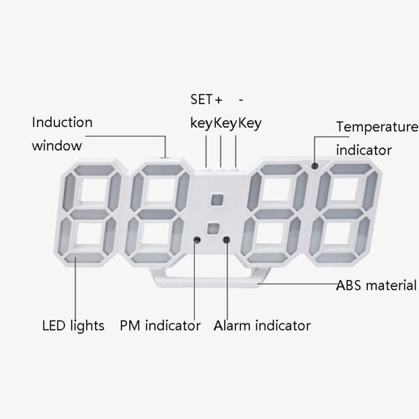 3D Stereo LED Vækkeur Stue 3D Væg Ur Sort Ramme Orange Lys