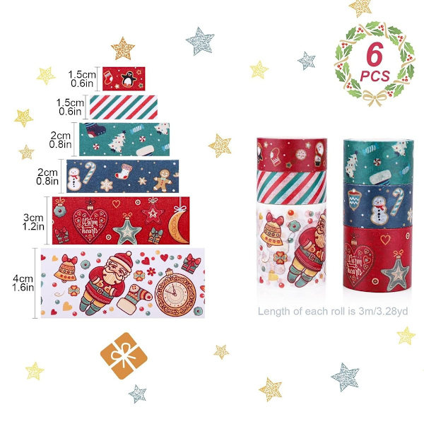 Jul Washi Tape Set 6 Rullar Jul Dekorativa KLB