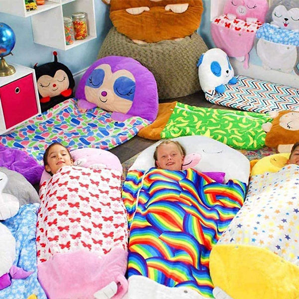 2 IN 1 Piirretty Eläimet Makuupussi Tyyny, Super Pehmeä Lämmin Harmaa KLB