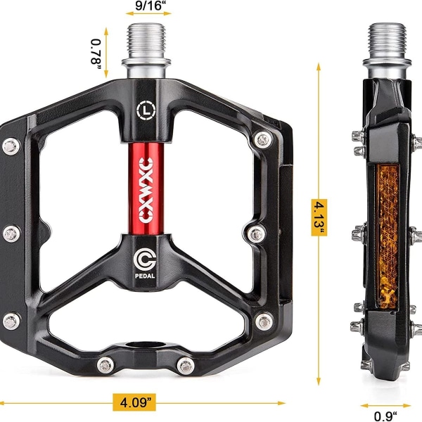 Cykelpedaler med reflekser og 3 forseglede lag, aluminiumlegering, bred KLB