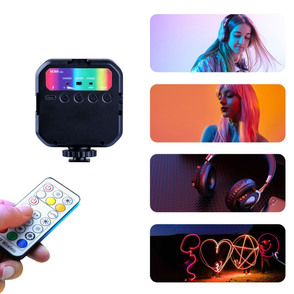 RGB LED-kameravideolampe, LED-videolys mini oppladbar LED-videolys, dimbar profesjonell fotolampe for vlogging-filming