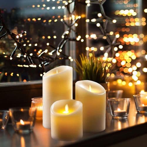 Da by Flameless Candles Flickering LED Candles, Elfenbensvit, 3