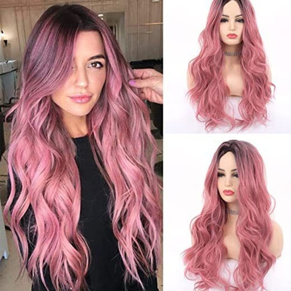 Brun dameparykk med gradient rosa