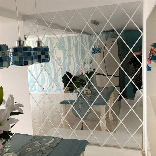 3D Diamant Spegel Väggsticker Avtagbar Självhäftande Triangel Sömnad DIY Väggsticker KLB