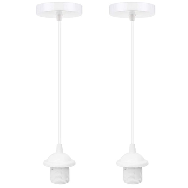 2 stykker hvit lampesokkel E27 hengende lampetilbehør med 100 cm kabel Lampesokkel Hengerfeste for taklysarmatur