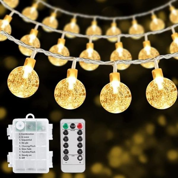 Globe-lys med batteridrift, RJEDL 12m 100 LED krystal kuglelys