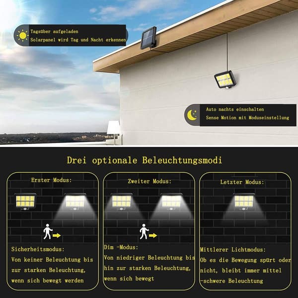 Solcellelamper til udendørs brug, 160 LED super lyse solcellelamper med bevægelsessensor, KLB