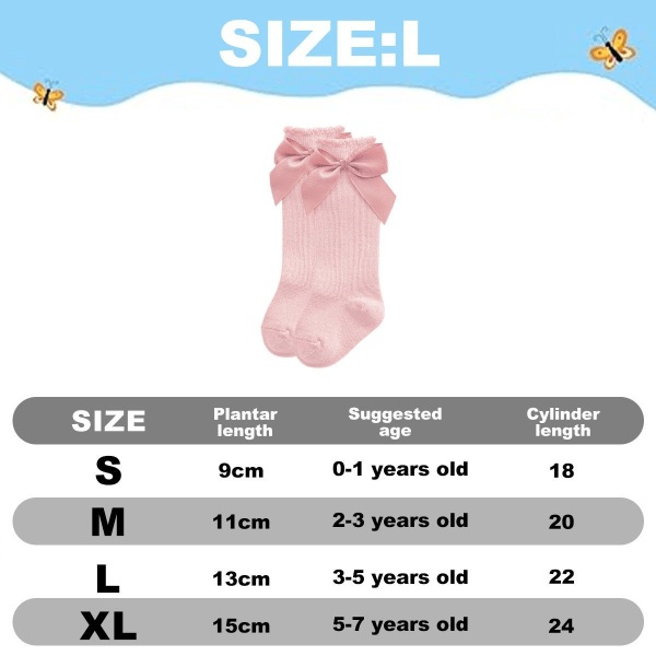Dobbel rosa babystrømper med sløyfe høst/vinter 13-15cm KLB