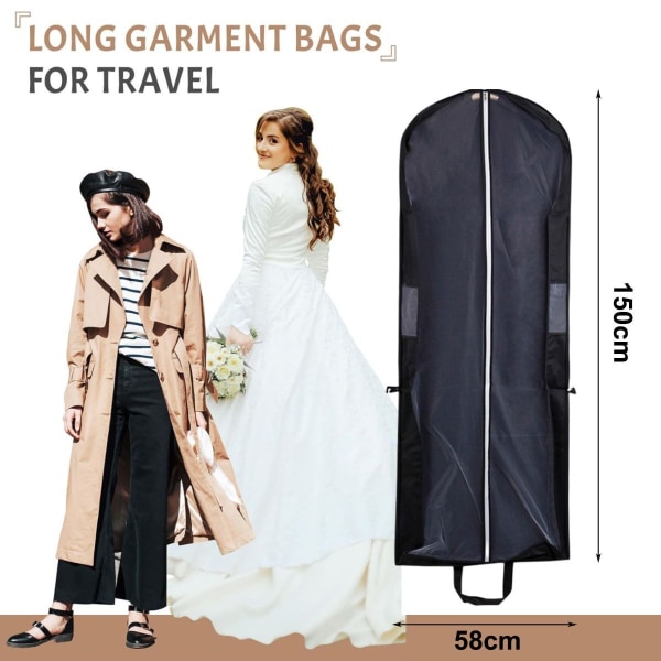 3-pack bröllopsklänningsfodral - 150 x 58 x 12 cm - svart, förlängd och