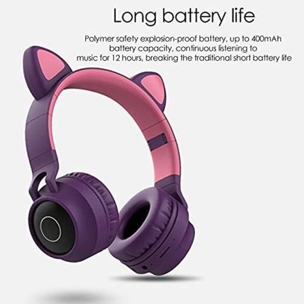 Bluetooth-hörlurar Kattöron LED-lampor Trådlösa Fällbara Grå Rosa