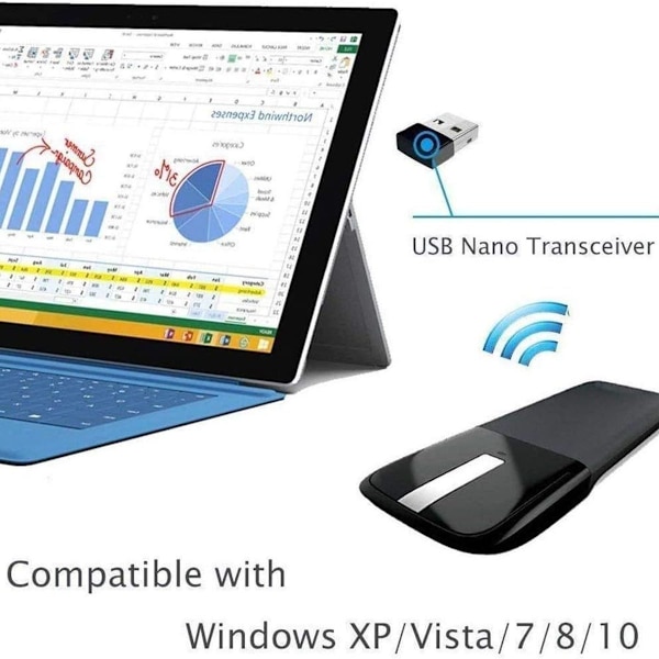 Mus, Arc Mouse, Fällbar Mus, Trådlös Mus med Nano