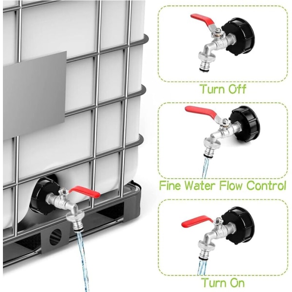IBC Tank Adapter 1/2” Konnektor, IBC Regnvannsamler Kran, IBC Kran Tilkobling Legering Kran S60X6 1000L for IBC Tank Slangekobling KLB