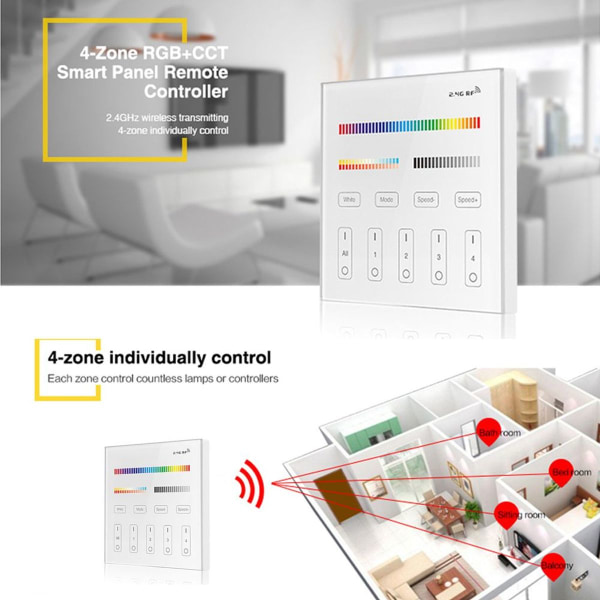 Milight 2.4G trådlös 4-zons RGB + CCT Smart Panel LED KLB