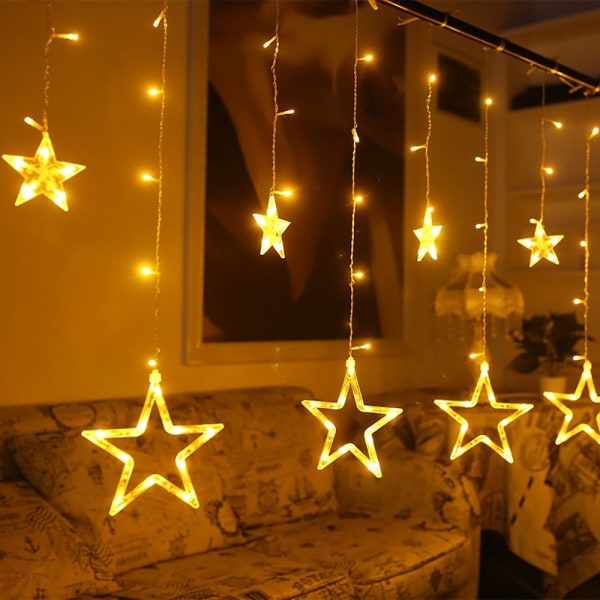 12 stjerners stjernelys for vindusgardin med 8 blinkende moduser for jul, bryllup, fest, hjemme, uteplass, plen, varm hvit (138 LED-stjerne)