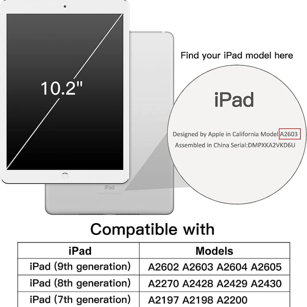 Deksel for iPad 10,2 tommer (modell 2021/2020/2019, 9/8/7