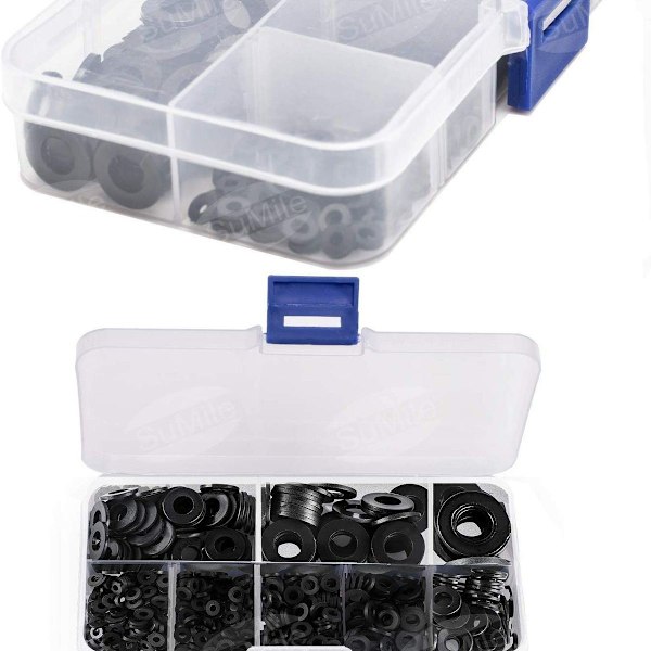 Svarta plastbrickor, mekaniska brickor, sortiment av KLB