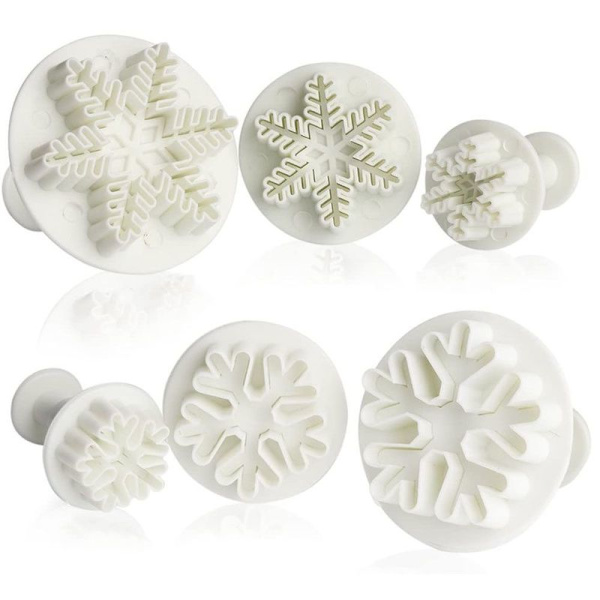 Pakke med 6 fondant-kakekuttere, snøfnugg-kuttere, utkastere, stempler, kaker