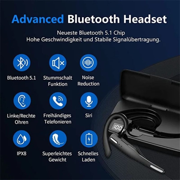 Headset med mikrofon Bluetooth, 2,4 GHz hörlurar trådlösa med laddningsbox LED