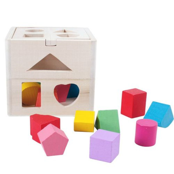 Træ-stikprop Cube Baby og Toddler Legetøjs Cube Puslespil Stikprop Box