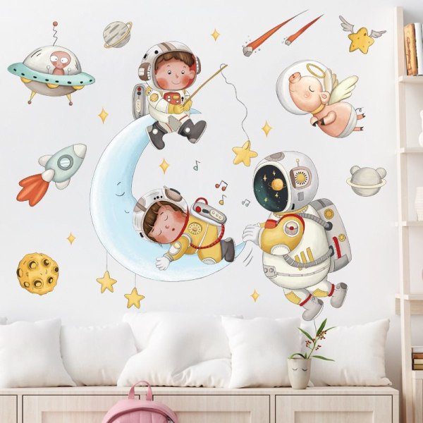 Barn Astronaut Väggdekaler Raket Astronaut Väggdekor Sovrum Barn Baby Barnkammare Vardagsrum -
