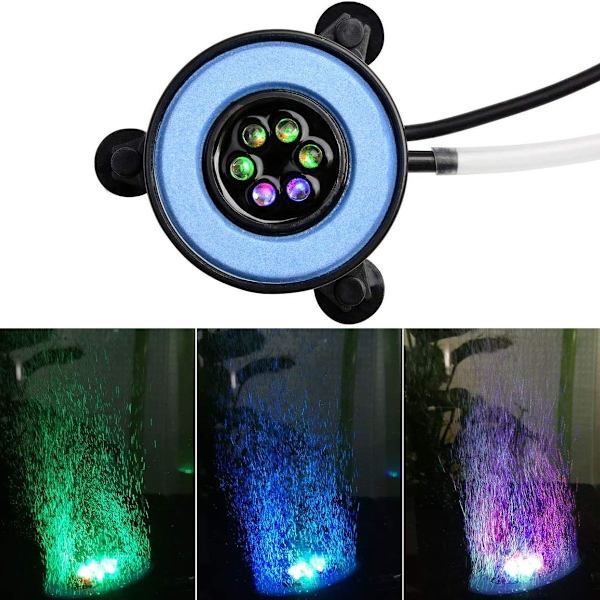 Nedsænkelig akvarieboblelampe, automatisk farveskiftende boblelys, 6 KLB