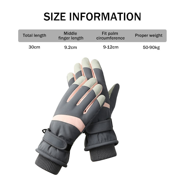 Ski Snow Gloves Vinter Kallt Väder Vindtät Varm Snowboard Spo Grå Rosa KLB