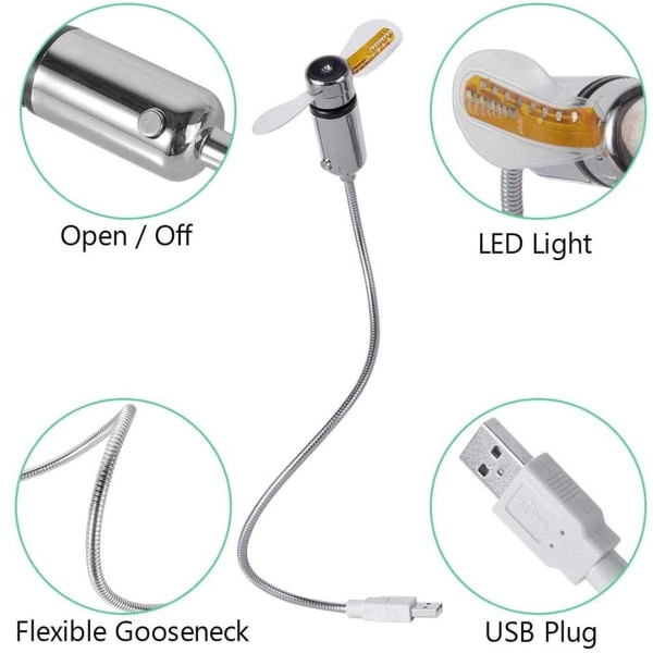 USB kellotuuletin, mini-LED-tuuletin, taitettava hanhenkaula, LED-kellotuuletin