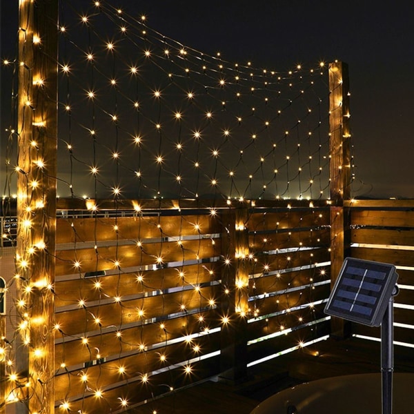 1,5X1,5m LED solcellelys nett varmhvitt 8 lysmoduser eventyrlys vanntett KLB