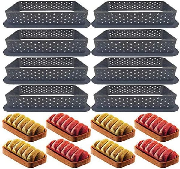8 st Perforerade Kakformar Runda Mousse Cirkelringar Tart Dekoration (Rektangulär)