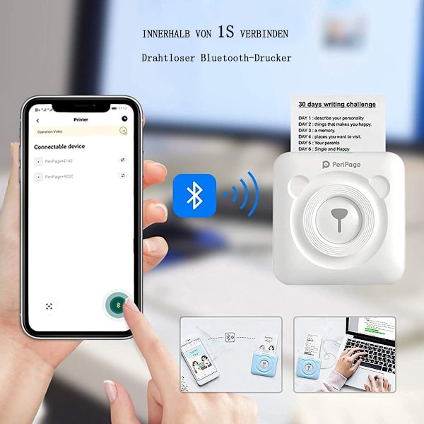 Mini fotoprinter - Bluetooth, Termiskt papper - 203 DPI - iOS, Android, Windows - Blå