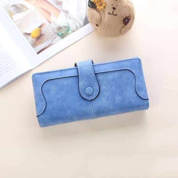 Dame-lommebok Lang lommebok Retro-lommebok med matte sømmer (himmelblå)