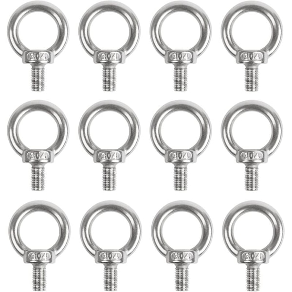 Ögonbultar M6 Ögonbultar Lyftöglor Gängskruvar 304 Rostfritt Stål för Bandrep Anslutning DIY 12 st KLB