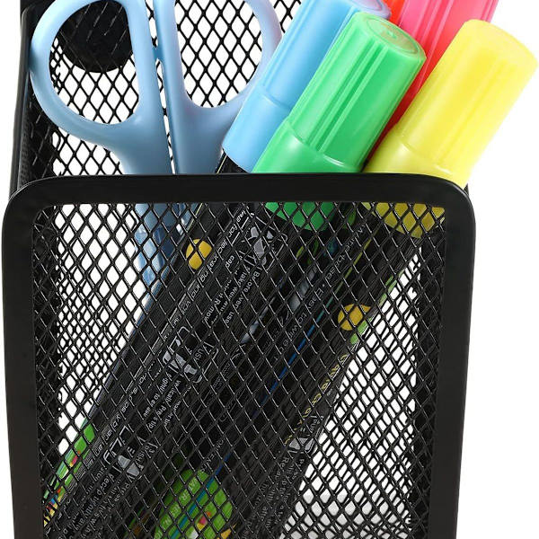 Magnetisk pennholder 2 rom Mesh Rustfritt stål Rektangulær pennholder 2-pakning KLB