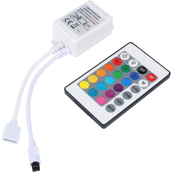 24 näppäimen IR-kaukosäädin ja valkoinen IR-ohjain RGB LED-nauhalle 3528 SMD ban
